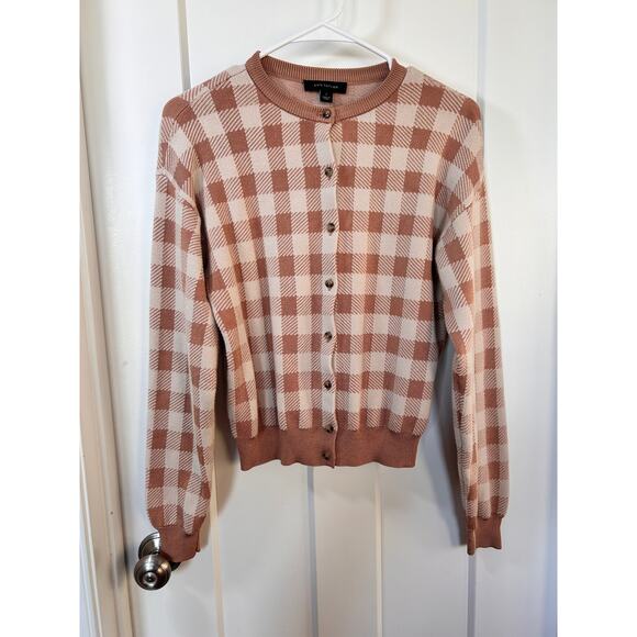 Ann Taylor Women's Dominican Sands Checkered Cardigan Sweater‎ Beige Size Small - Picture 3 of 11